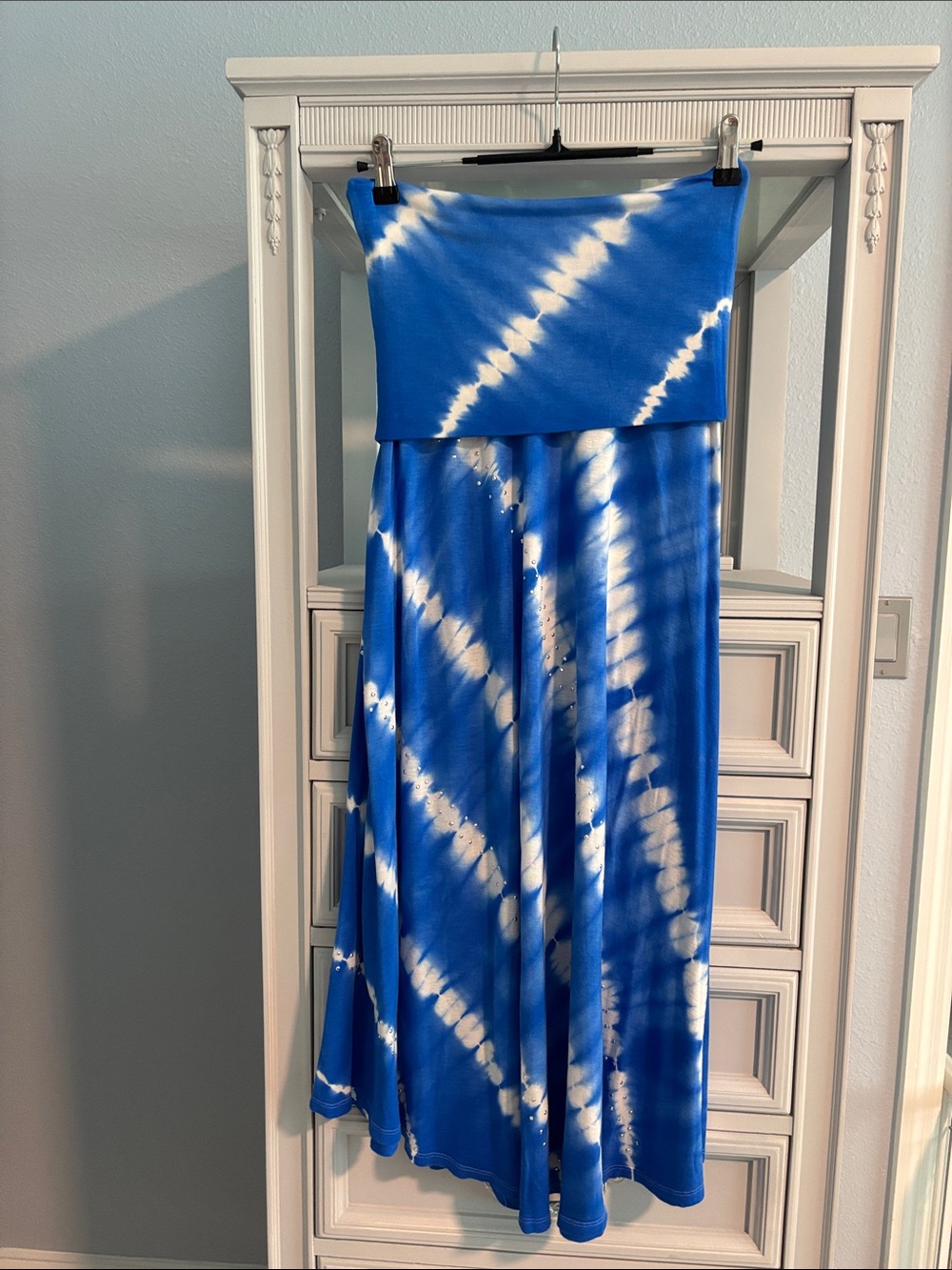 INC International Concepts Blue and White Tie-Dye Maxi Dress